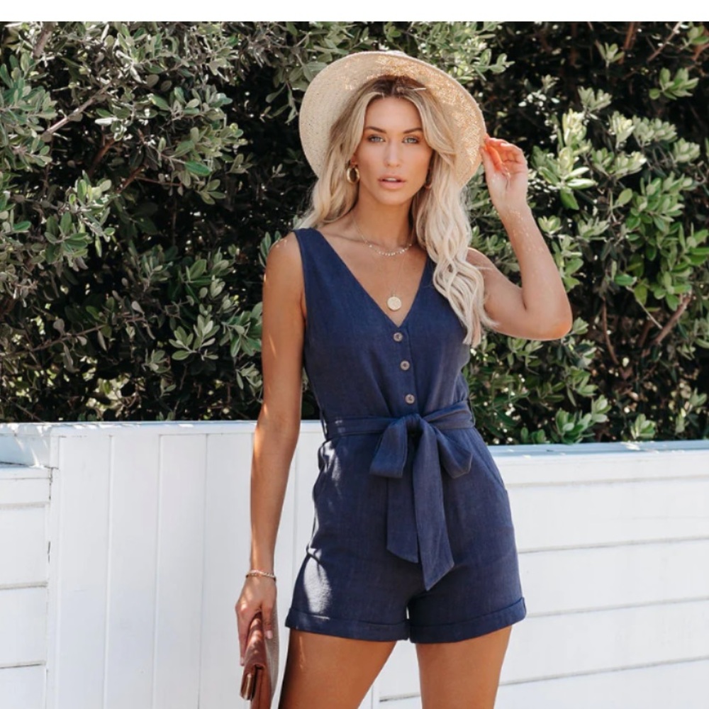 Vici garner romper- navy blue